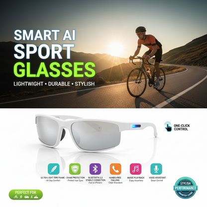 Smart Cycling Glasses – Bluetooth UV400 & AI Voice Camera