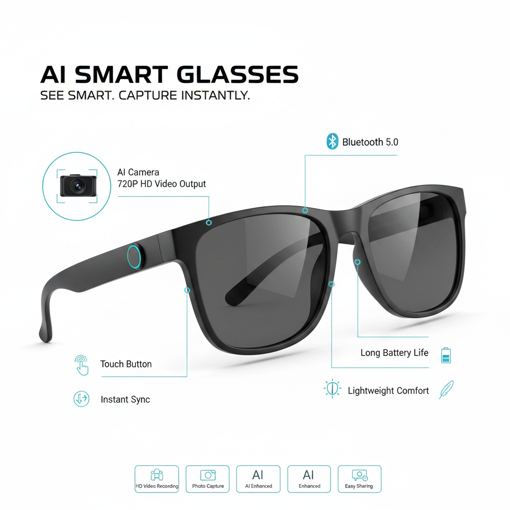 OPPO AI Smart Glasses with features highlighted against a scenic background