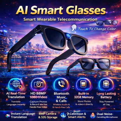 YAOCX E02C AI Smart Glasses – 32GB, 8MP & Translation