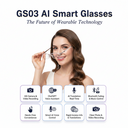 GS03 Pro Smart Glasses – AI Recognition, Camera & Translation