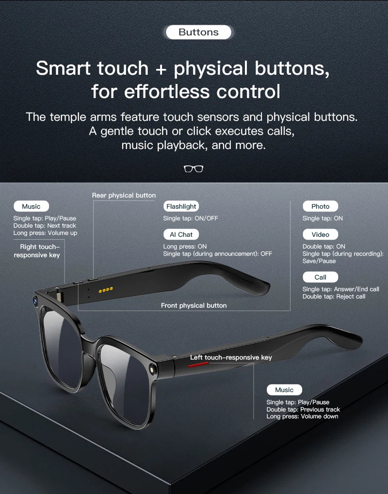 2026 New Men AI Smart Glasses Color-Changing Translation Glasses 800W Camera ChatGPT Call Music Photo Video Recording Sunglasses