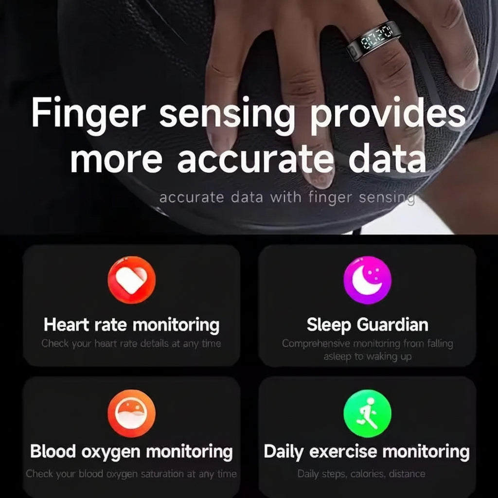 2025 Smart Ring with Display – Touch, Wireless Charging & 5ATM