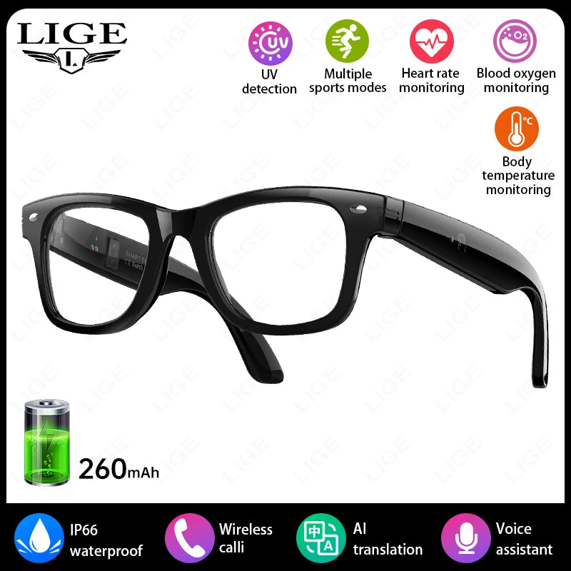 LIGE AI Smart Glasses – 100+ Language Translator & BT 5.3