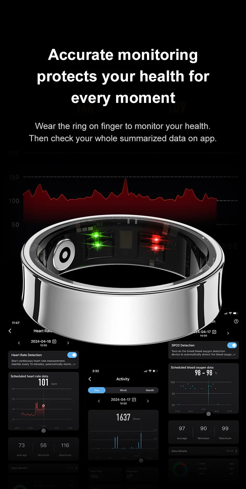 R09 Smart Ring – Charging Case, Heart Rate & 5ATM Waterproof