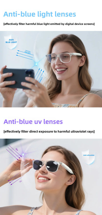 Smart Glasses AI translation 100+ Languages Make Receive Calls Music Calling Noise Reduction Light Glasses Men Women