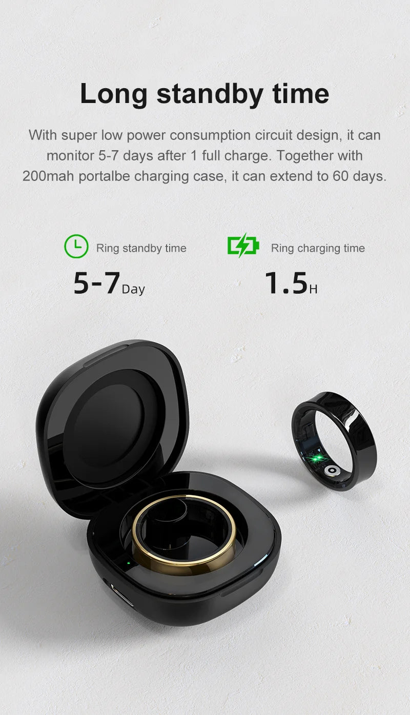 R09 Smart Ring – Charging Case, Heart Rate & 5ATM Waterproof