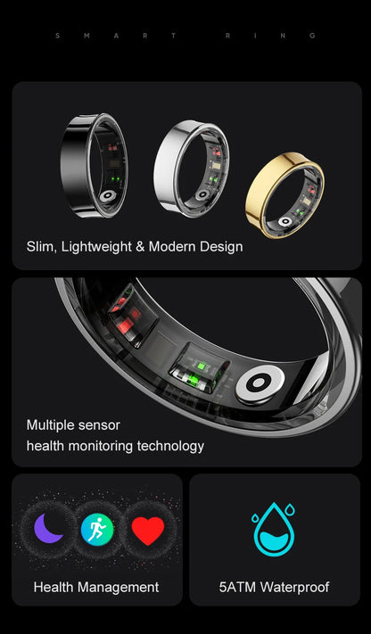 R09 Smart Ring – Charging Case, Heart Rate & 5ATM Waterproof