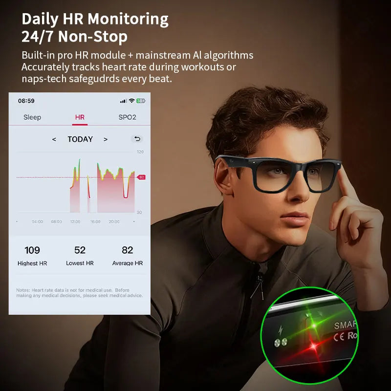 LIGE AI Smart Glasses – 100+ Language Translator & BT 5.3
