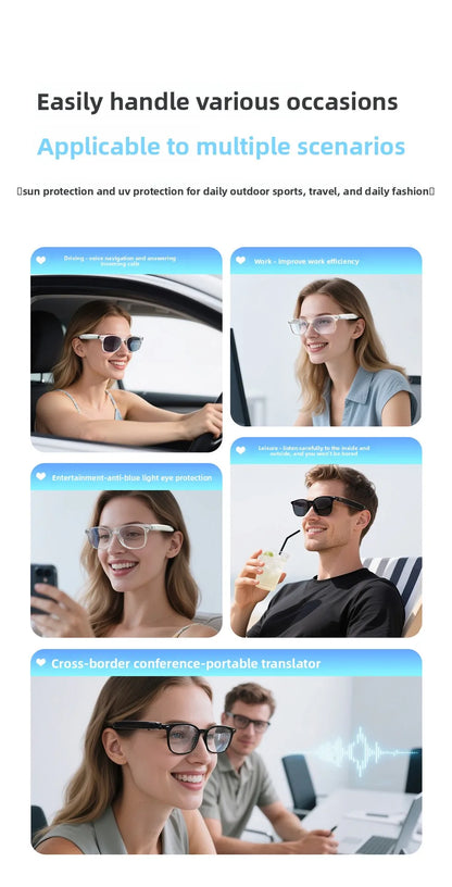 Smart Glasses AI translation 100+ Languages Make Receive Calls Music Calling Noise Reduction Light Glasses Men Women
