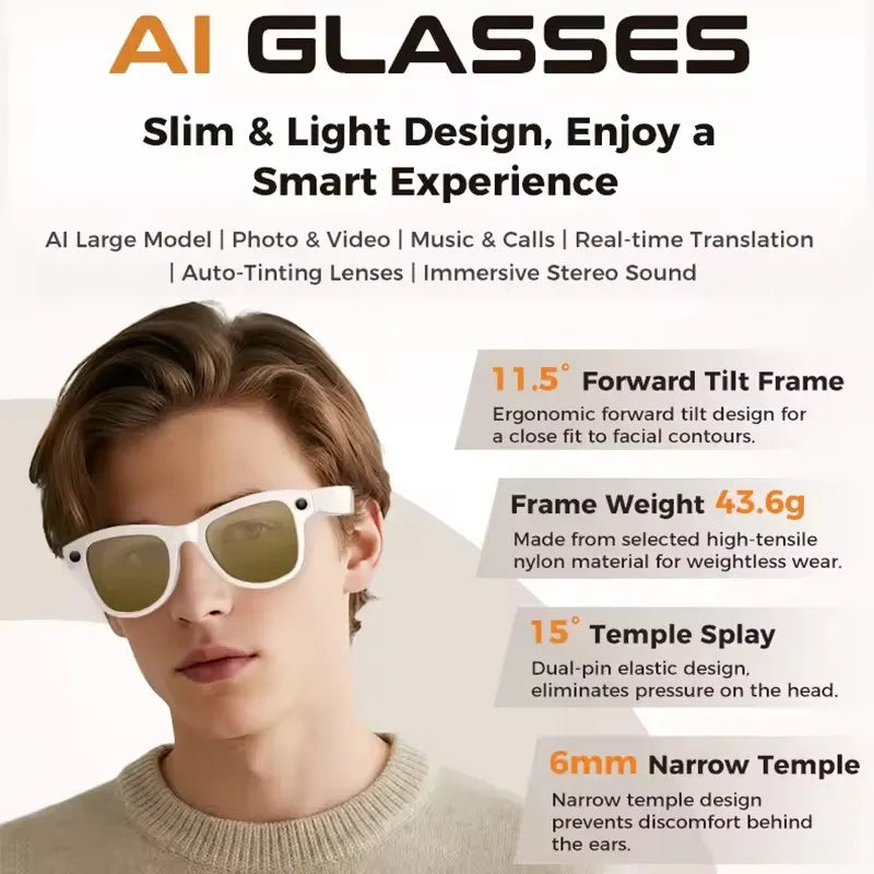 AI Smart Glasses – 800W Camera, WiFi, 32GB & Translation