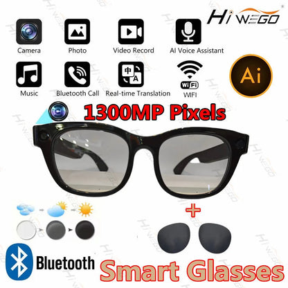 2026New AI Smart Glasses 1300W HD Camera Glasses Photo Recognition Video Record Translation Call Waterproof Sunglasses Men Women