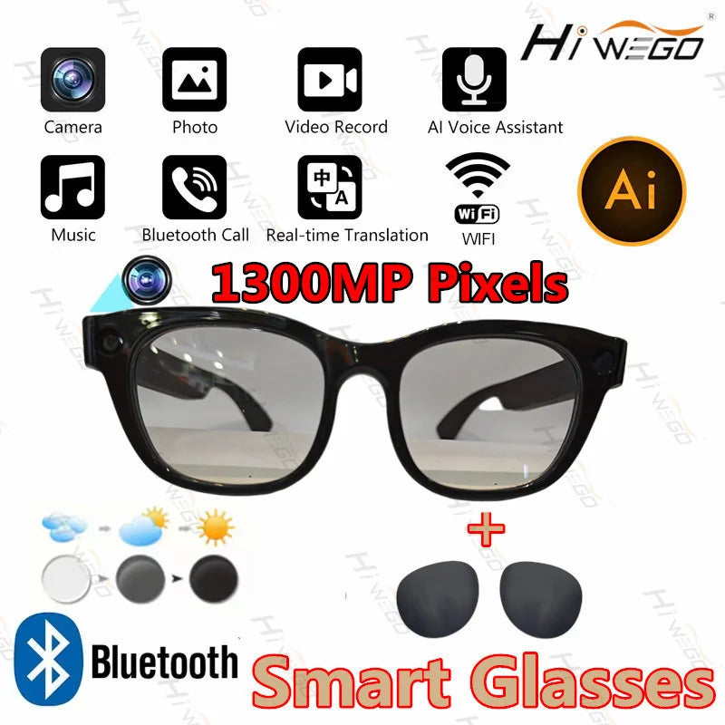 2026New AI Smart Glasses 1300W HD Camera Glasses Photo Recognition Video Record Translation Call Waterproof Sunglasses Men Women