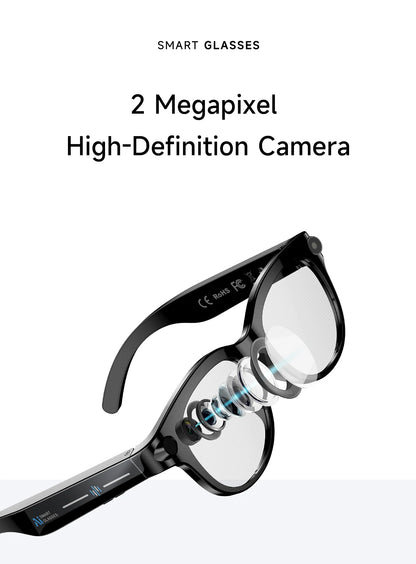 2026 AI Smart Glasses for Men Women 200W HD Camera 1080P Video AI Voice Assistant Translation Music Playback LED Flashlight