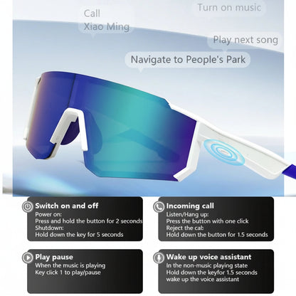 Smart Cycling Glasses – Bluetooth UV400 & AI Voice Camera