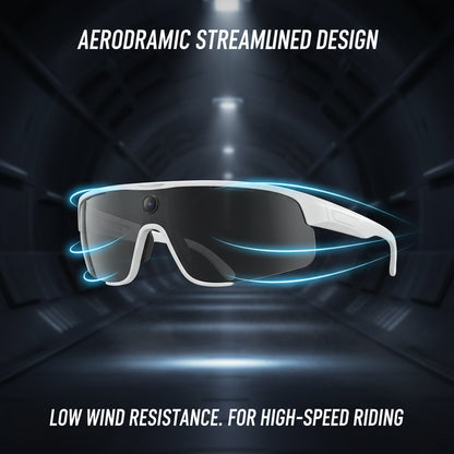 Goggles with aerodynamic design and airflow illustration, text about low wind resistance.