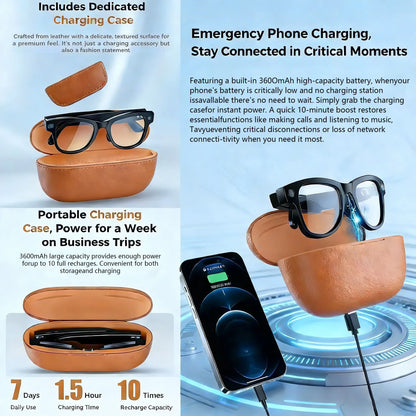 2026 AI Smart Glasses M02 Ultra 1080P HD Camera ChatGPT 3600mAh Charging Case Power Bank 32GB Translation Music Video Sunglasse
