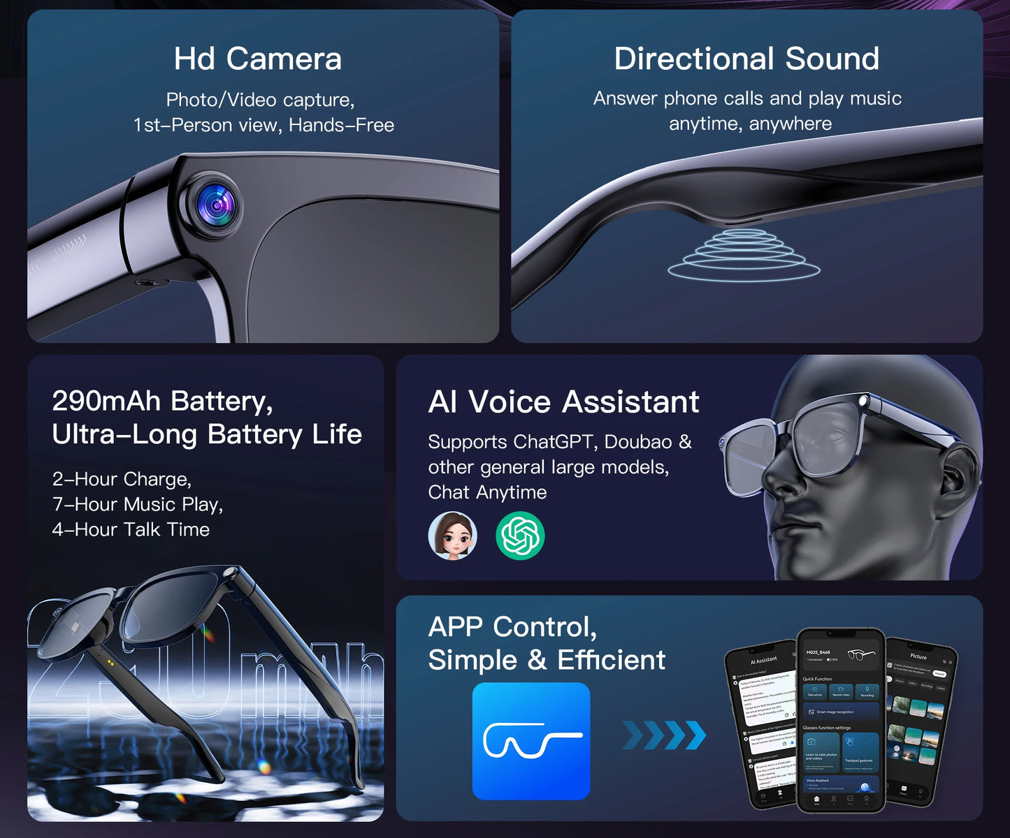 2026New AI Smart Glasses 120+Language Translation 800W Pixel Camera Video Music Player Call Business 8K Color Change Glasses Men