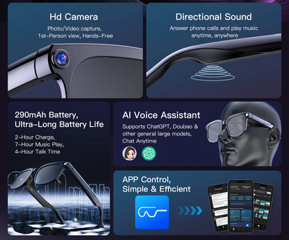 2026New AI Smart Glasses 120+Language Translation 800W Pixel Camera Video Music Player Call Business 8K Color Change Glasses Men