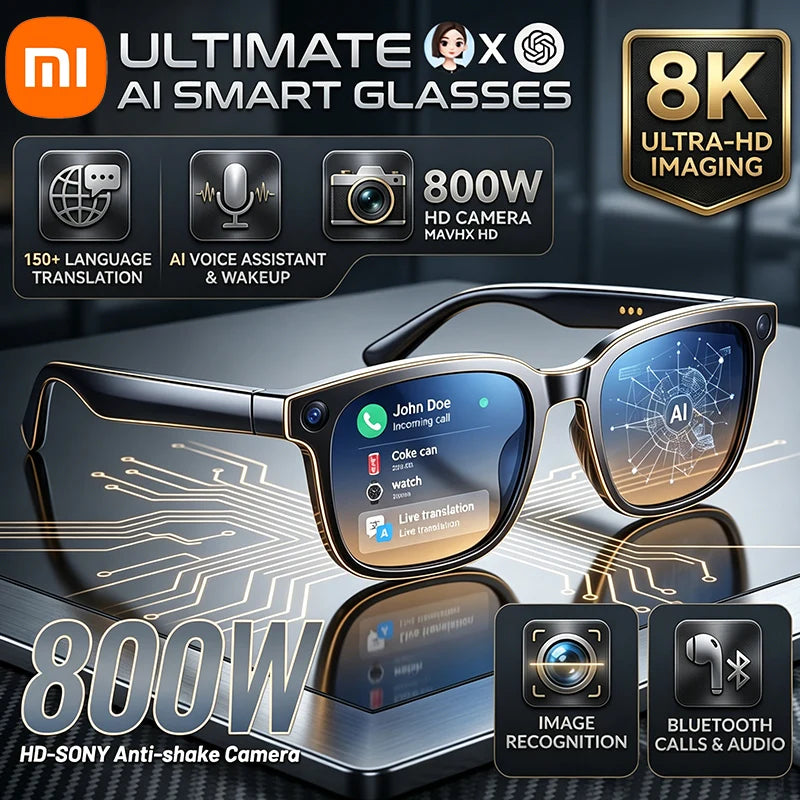 Xiaomi for Men Women Ai Smart Glasses 8MP 4k HD Camera Glasses AI Wake-up Bluetooth Music Audio Sunglass Language Translation