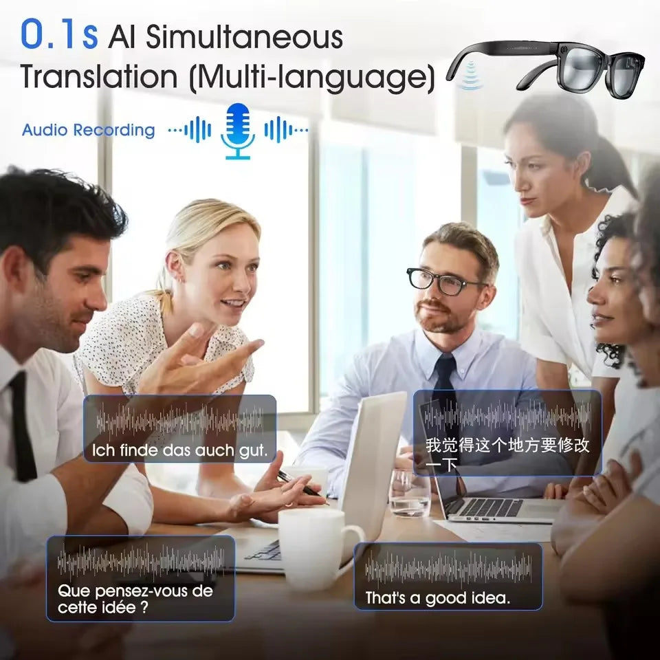 2026New AI Smart Glasses 120+Language Translation 800W Pixel Camera Video Music Player Call Business 8K Color Change Glasses Men