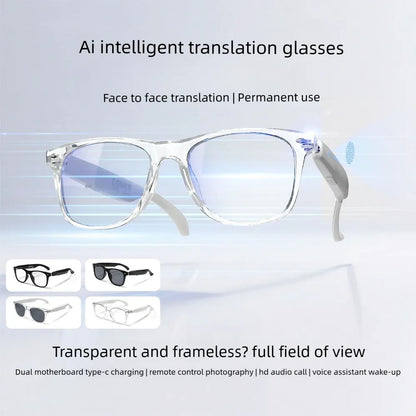 Smart Glasses AI translation 100+ Languages Make Receive Calls Music Calling Noise Reduction Light Glasses Men Women