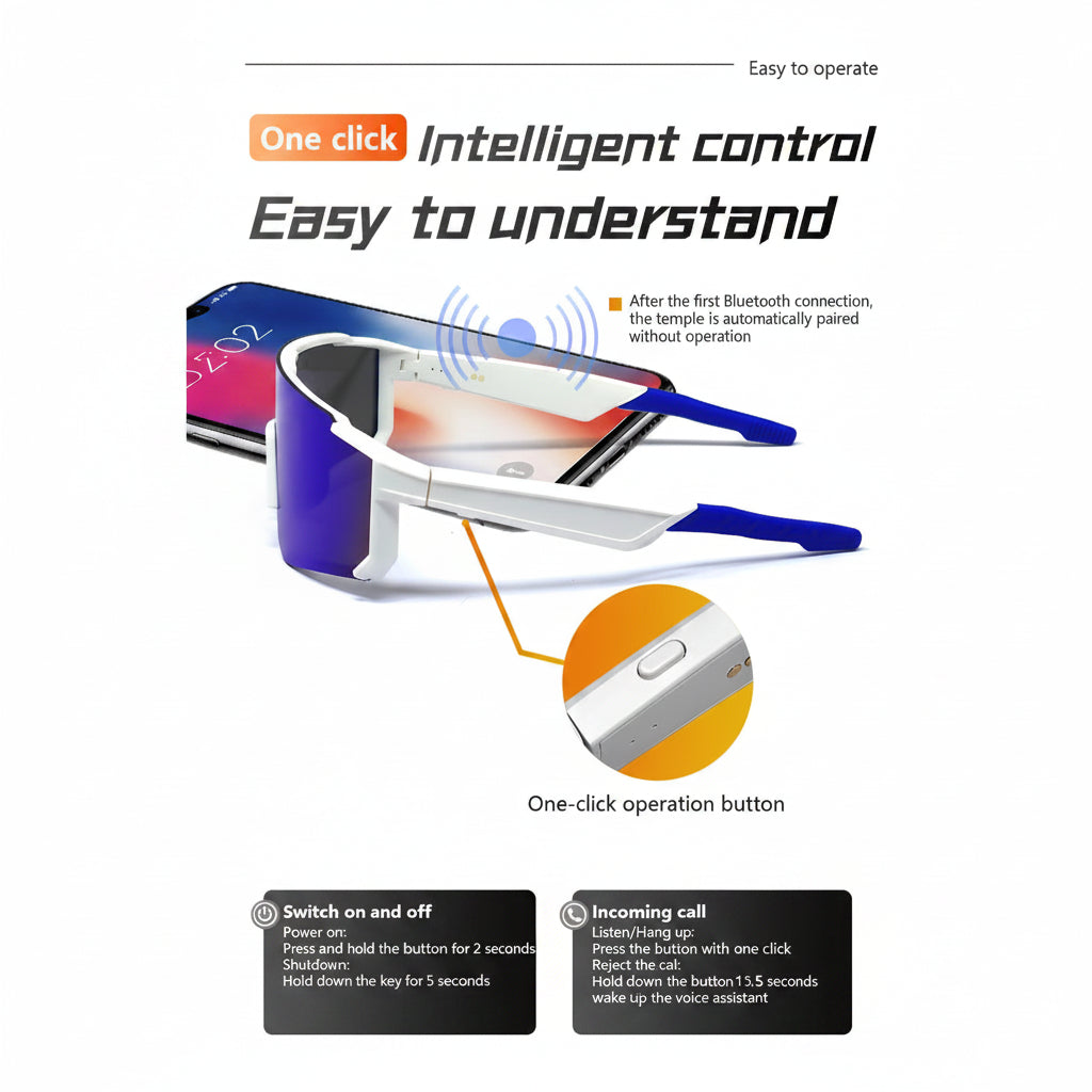 Smart Cycling Glasses – Bluetooth UV400 & AI Voice Camera