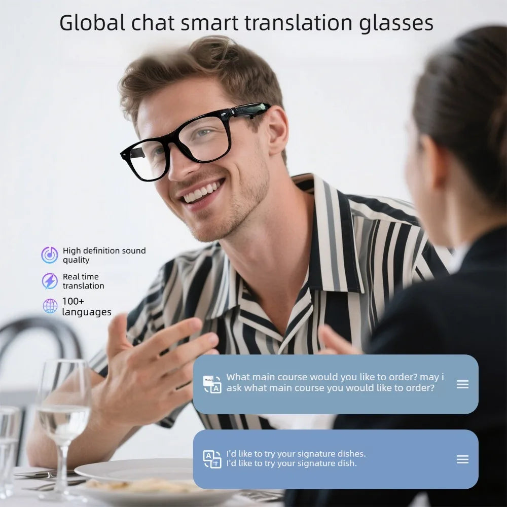 Smart Glasses AI translation 100+ Languages Make Receive Calls Music Calling Noise Reduction Light Glasses Men Women