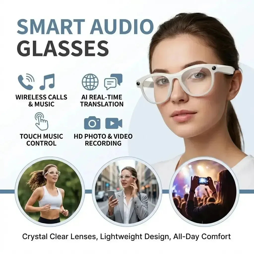 Smart Glasses for Men And Women with 2MP Camera 290 mAh Battery WiFi Connection AI Translation Video & Photo Smart Sunglasses