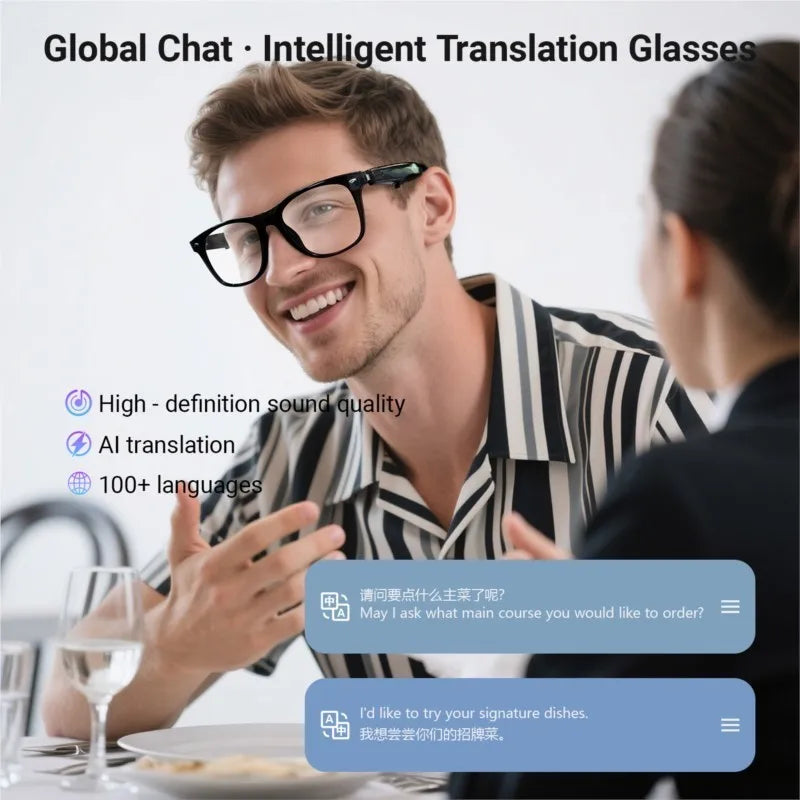 AI Smart Glasses – 100+ Language Translation & BT Calling