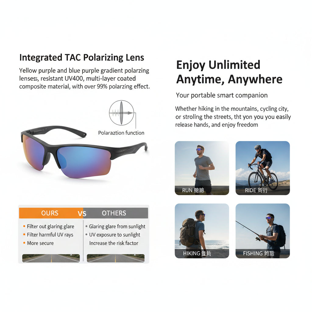 Smart Cycling Glasses – UV400, AI Voice & Camera Remote