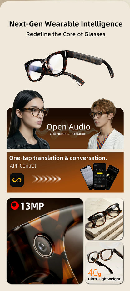2026New AI Smart Glasses 1300W HD Camera Glasses Photo Recognition Video Record Translation Call Waterproof Sunglasses Men Women