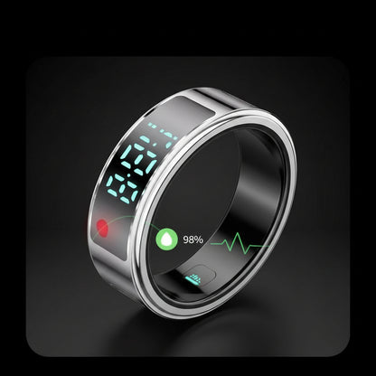 Smartwatch with heart rate and blood oxygen monitoring features on a black background