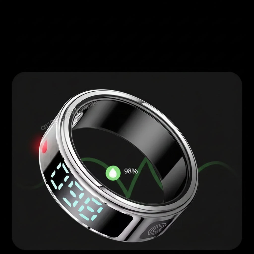 Smartwatch with heart rate and blood oxygen monitoring features on a black background