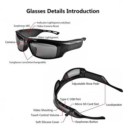 Smart Music Glasses – 1080P Camera, BT & AI Translation