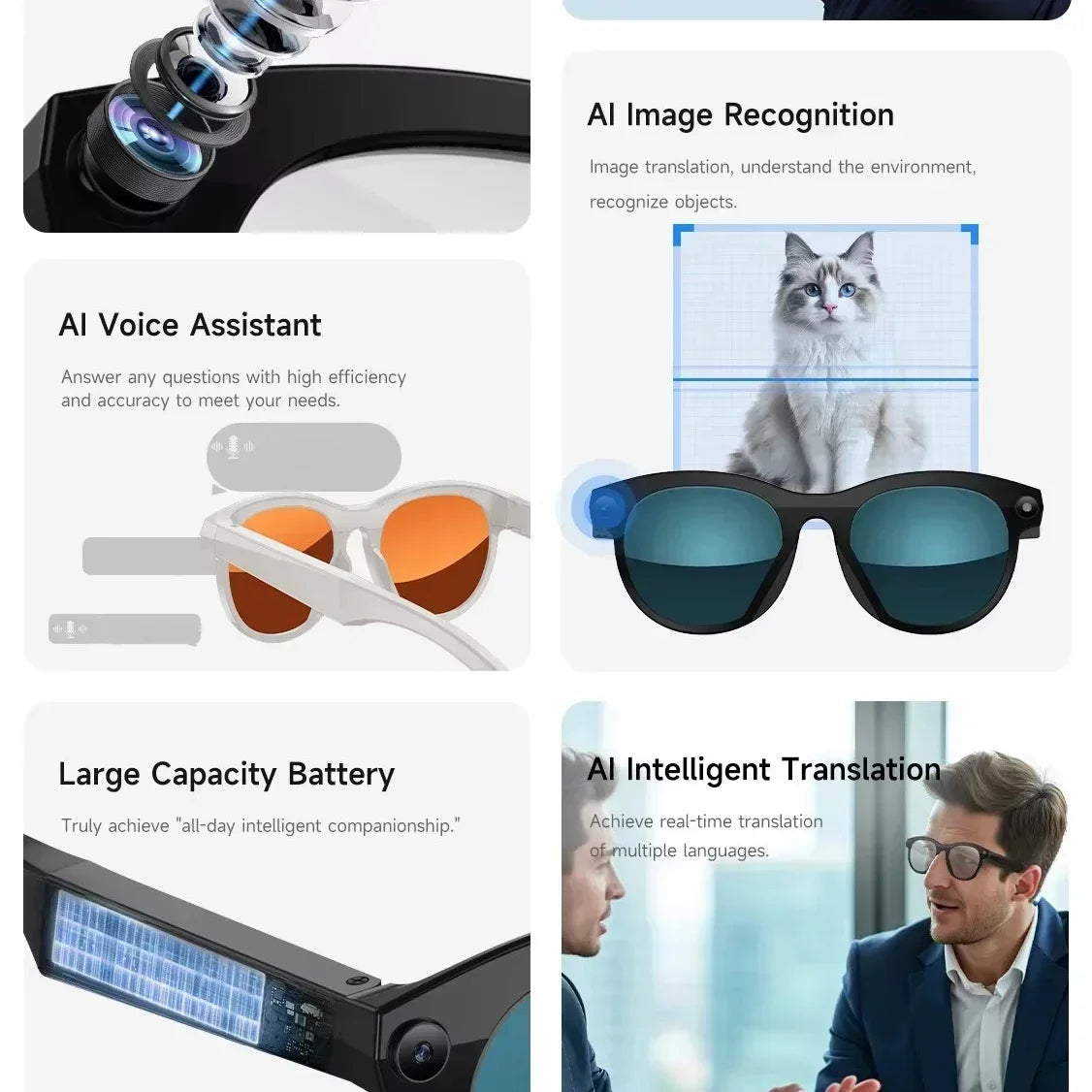 Smart Glasses for Men And Women with 2MP Camera 290 mAh Battery WiFi Connection AI Translation Video & Photo Smart Sunglasses