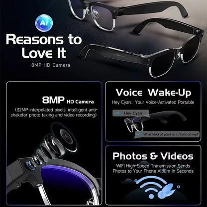 AI Smart Glasses To Take Photos Videos 800W HD Camera Intelligent Translation Photo-taking And Object Recognition Smart Glasses