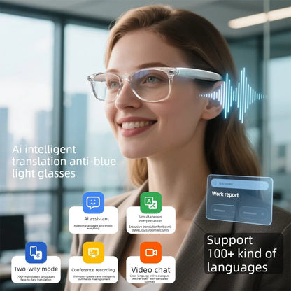 Smart Glasses AI translation 100+ Languages Make Receive Calls Music Calling Noise Reduction Light Glasses Men Women