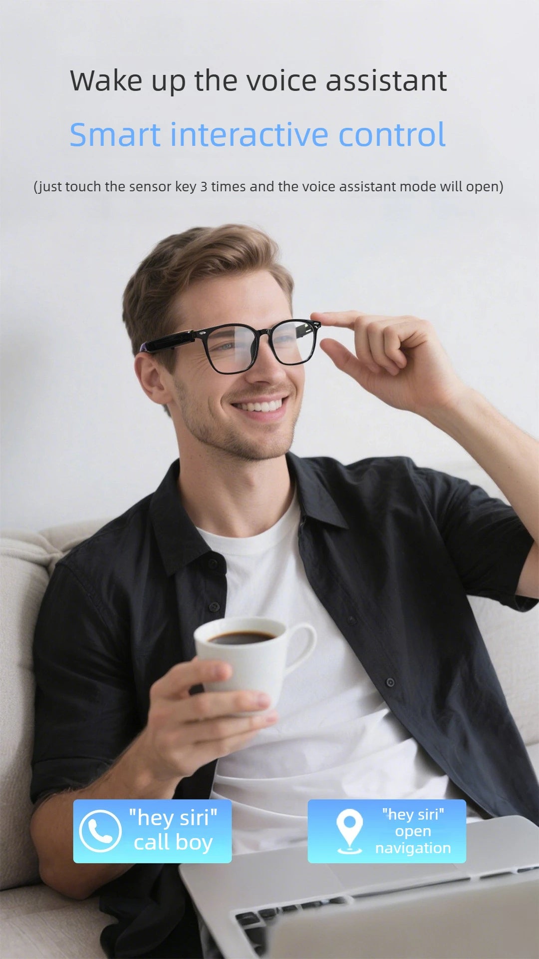 Smart Glasses AI translation 100+ Languages Make Receive Calls Music Calling Noise Reduction Light Glasses Men Women