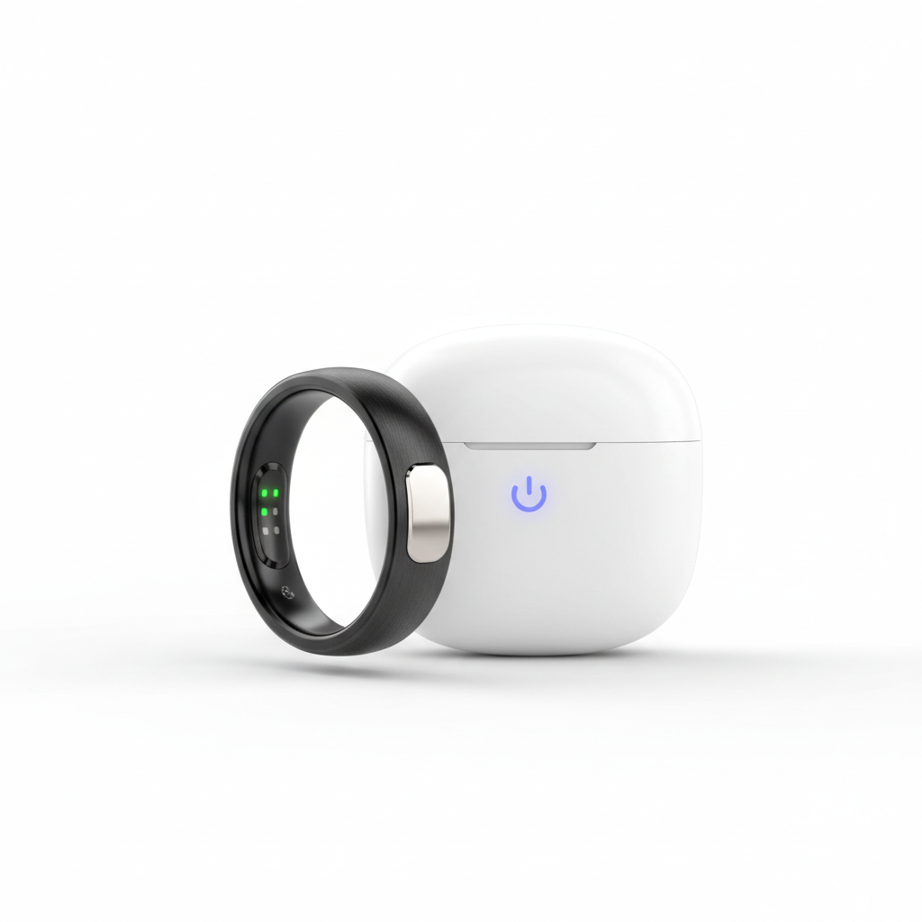 R09 Smart Ring with Charging Case white background product photo