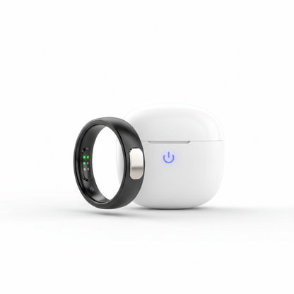 R09 Smart Ring with Charging Case white background product photo