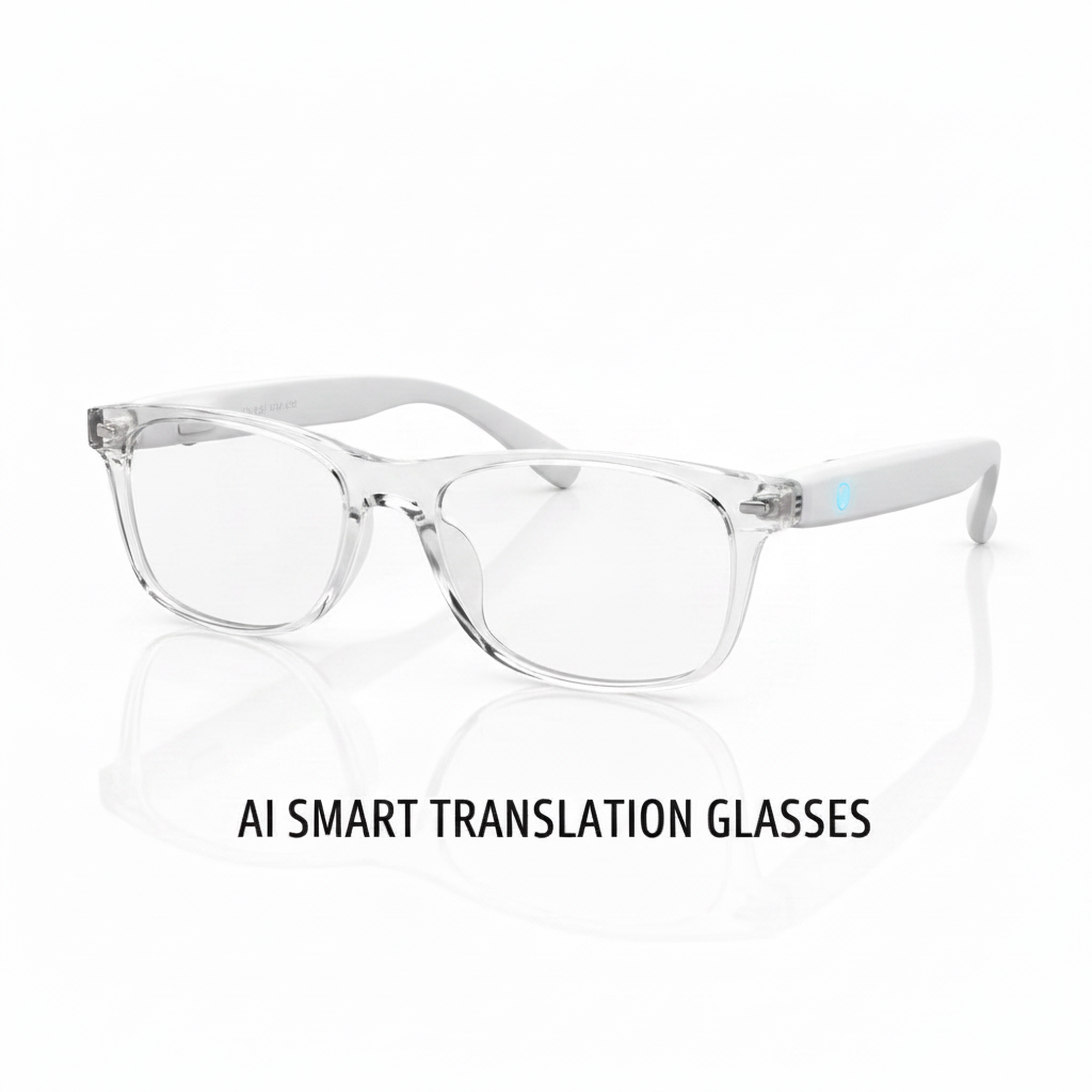 AI Smart Glasses 3/4 angle view on white background