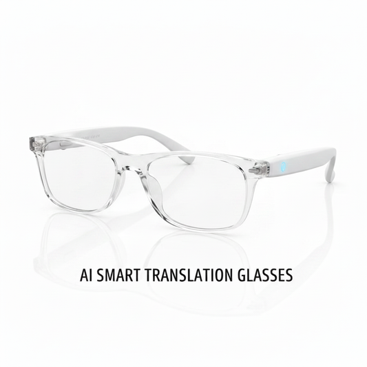 AI Smart Glasses 3/4 angle view on white background