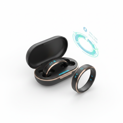 R09 Smart Ring with Charging Case white background product photo