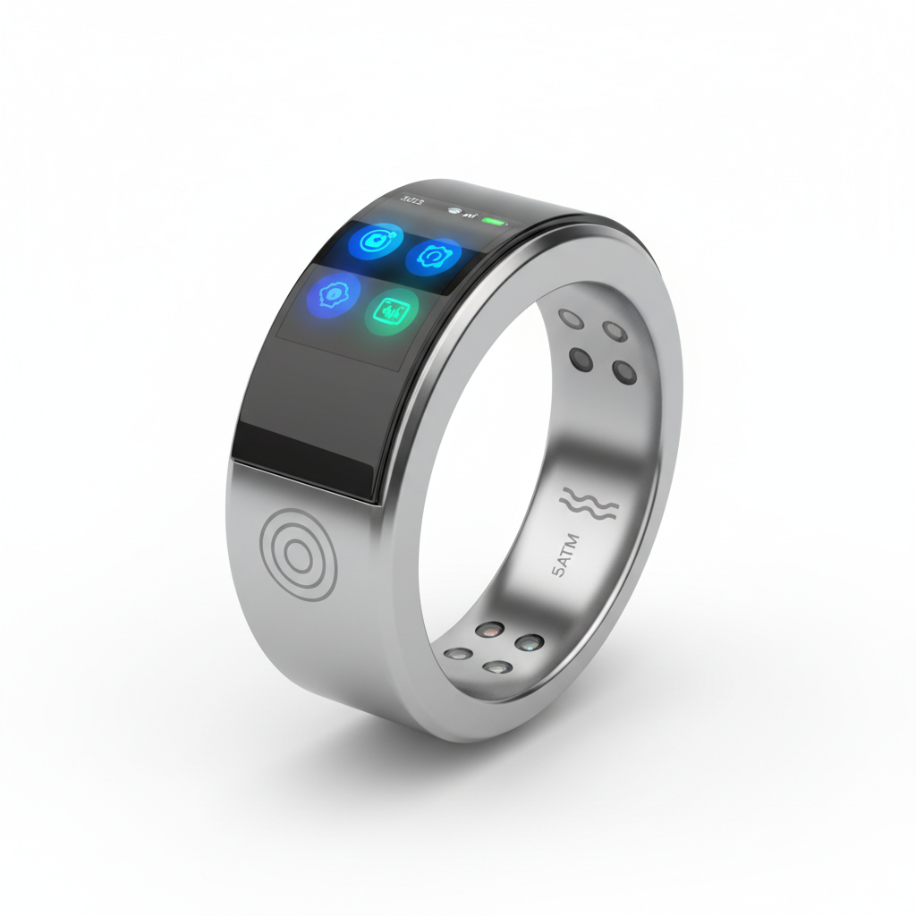 2025 Smart Ring Display Screen Touch Wireless Charging white background product photo